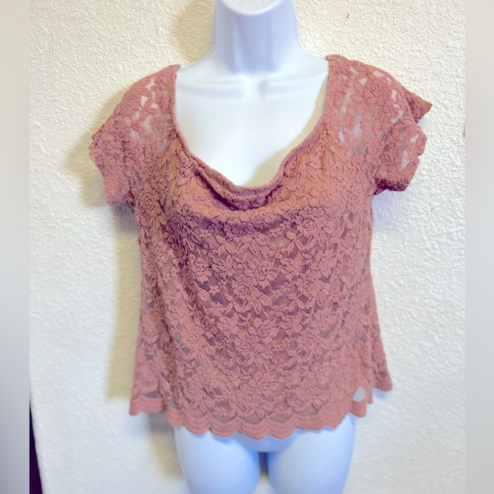 Ambiance brand light pink off the shoulder crop top